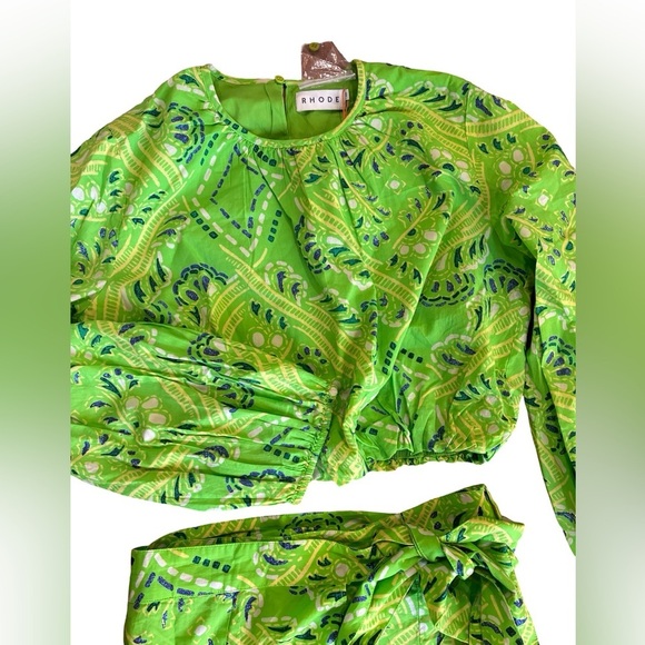 NWT RHODE Azure Top & Willow Skirt in Lime Diamond Stitch Puff Sleeve Paisley - Picture 7 of 15